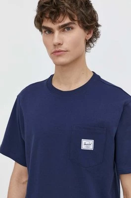 Herschel t-shirt bawełniany męski kolor granatowy gładki