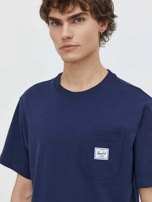 Herschel t-shirt bawełniany męski kolor granatowy gładki