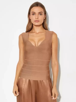 Herve Leger Dopasowany beżowy top