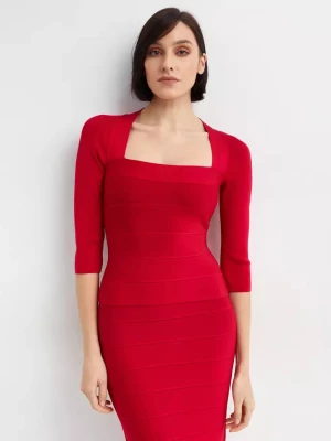 Herve Leger Dopasowany czerwony top