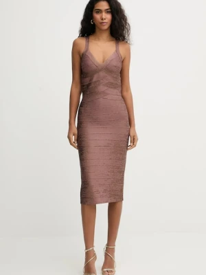 Herve Leger sukienka Indie kolor brązowy midi dopasowana HFL8549936