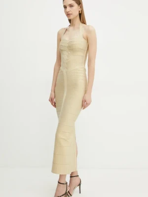 Herve Leger sukienka Iris kolor złoty maxi dopasowana HLM8505780