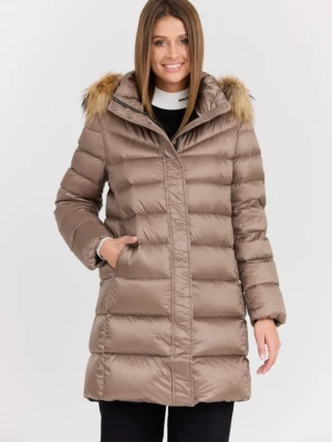 HETREGO Beżowa damska kurtka puchowa Leonie Quilted Woman Jacket With Detached Hood