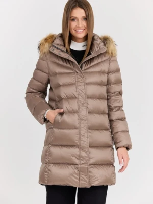 HETREGO Beżowa damska kurtka puchowa Leonie Quilted Woman Jacket With Detached Hood, Rozmiar 40 EU - 44 IT