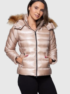 HETREGO Beżowa damska puchowa kurtka Holly z odczepianym kapturem, Rozmiar 42 EU - 46 IT