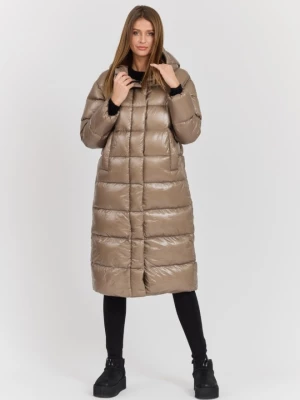 HETREGO Beżowy damski płaszcz puchowy Tara Woman Oversized Quilted Coat