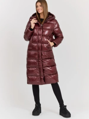 HETREGO Bordowy damski płaszcz puchowy Tara Woman Oversized Quilted Coat, Rozmiar 42 EU - 46 IT