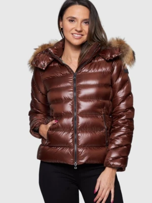 HETREGO Brązowa damska puchowa kurtka Holly z odczepianym kapturem, Rozmiar 38 EU - 42 IT