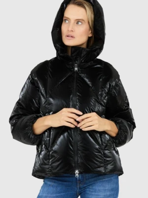 HETREGO Czarna błyszcząca kurtka damska z kapturem Muriel, Rozmiar 38 EU - 42 IT