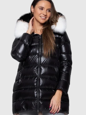 HETREGO Czarna damska długa kurtka puchowa Gygiea z lisem, Rozmiar 38 EU - 42 IT