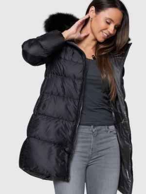 HETREGO Czarna damska długa kurtka puchowa Hanna z lisem, Rozmiar 38 EU - 42 IT