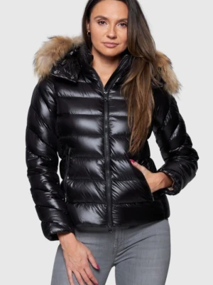 HETREGO Czarna damska puchowa kurtka Holly z odczepianym kapturem, Rozmiar 40 EU - 44 IT