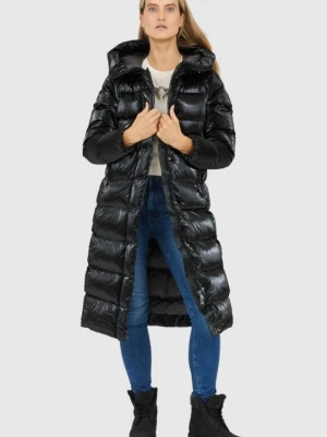 HETREGO Czarny damski błyszczący płaszcz puchowy z odpinanymi rękawami Summer, Rozmiar 40 EU - 44 IT