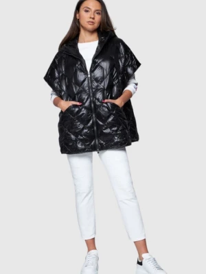 HETREGO Czarny damski puchowy bezrękawnik Ginger z kapturem, Rozmiar M