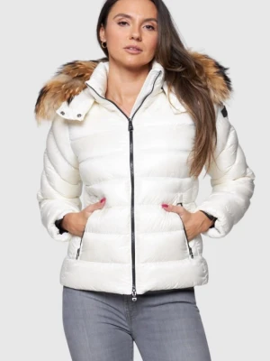 HETREGO Ecru damska puchowa kurtka Holly z odczepianym kapturem, Rozmiar 38 EU - 42 IT