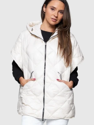 HETREGO Kremowy damski puchowy bezrękawnik Ginger z kapturem, Rozmiar M