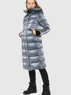 HETREGO Srebrny damski płaszcz puchowy z odpinanymi rękawami Summer, Rozmiar 36 EU - 40 IT