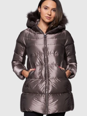 HETREGO Taupe damska długa kurtka puchowa Hanna z lisem, Rozmiar 36 EU - 40 IT