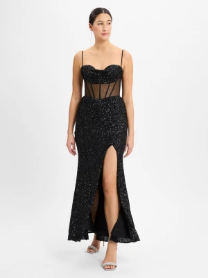 Hey Kyla Cekinowa sukienka damska Kobiety czarny wypukły wzór tkaniny,