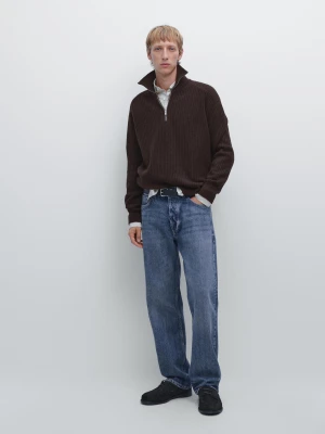 High-Neck Zip-Up Jumper In Wool Blend - Czerwone Wino - - Massimo Dutti - Male