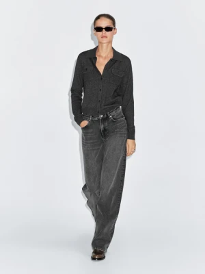 High-Waisted Barrel Fit Jeans - Brudnoszary - - Massimo Dutti - Female