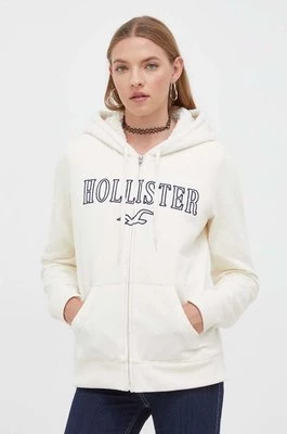 Hollister Co. bluza damska kolor beżowy z kapturem z aplikacją
