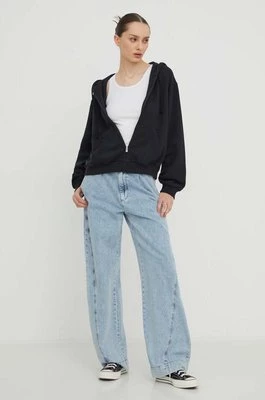 Hollister Co. bluza damska kolor czarny z kapturem gładka