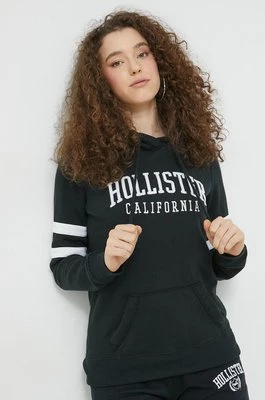 Hollister Co. bluza damska kolor czarny z kapturem z aplikacją