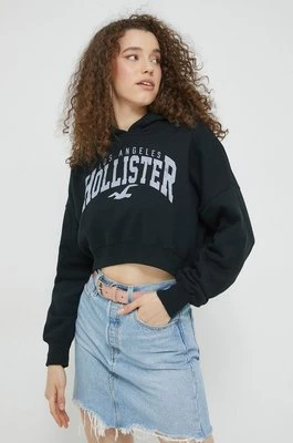 Hollister Co. bluza damska kolor czarny z kapturem z nadrukiem