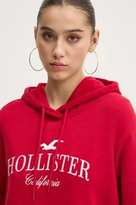 Hollister Co. bluza damska kolor czerwony z kapturem z aplikacją KI352-4208