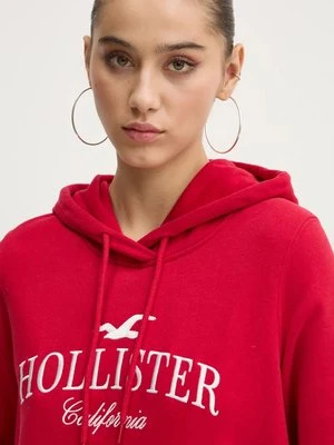 Hollister Co. bluza damska kolor czerwony z kapturem z aplikacją KI352-4208