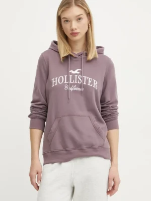 Hollister Co. bluza damska kolor fioletowy z kapturem z aplikacją KI352-4207