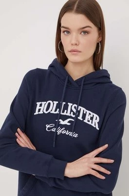 Hollister Co. bluza damska kolor granatowy z kapturem z aplikacją