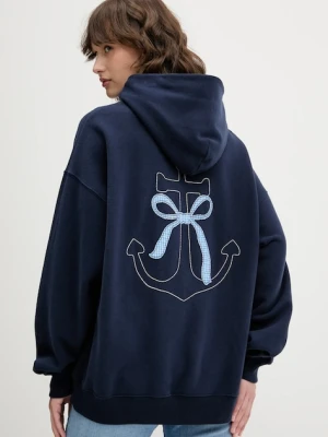 Hollister Co. bluza damska kolor granatowy z kapturem z aplikacją KI352-5136