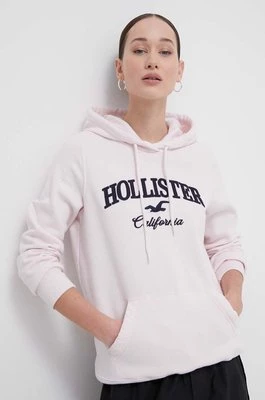 Hollister Co. bluza damska kolor różowy z kapturem z aplikacją