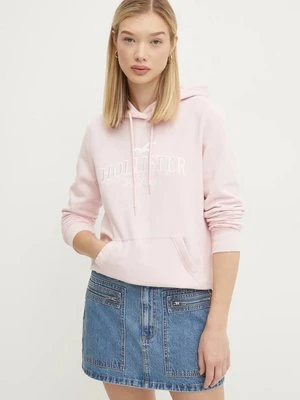 Hollister Co. bluza damska kolor różowy z kapturem z aplikacją KI352-4207