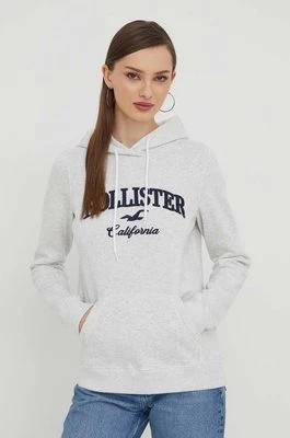 Hollister Co. bluza damska kolor szary z kapturem z aplikacją