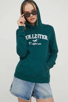 Hollister Co. bluza damska kolor zielony z kapturem z aplikacją