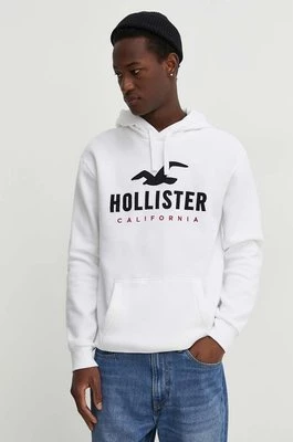 Hollister Co. bluza męska kolor biały z kapturem z aplikacją