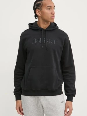 Hollister Co. bluza męska kolor czarny z kapturem z aplikacją KI322-4140