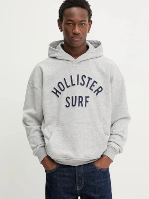 Hollister Co. bluza męska kolor szary z kapturem z aplikacją KI322-5388-122