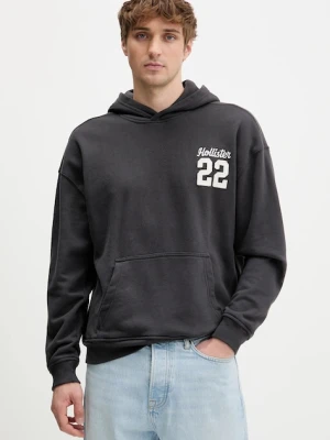 Hollister Co. bluza męska kolor szary z kapturem z aplikacją KI322-5388-901