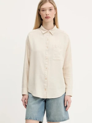Hollister Co. koszula lniana damska kolor beżowy relaxed z kołnierzykiem klasycznym KI340-5055