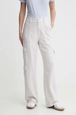 Hollister Co. spodnie lniane kolor biały szerokie high waist