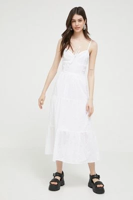 Hollister Co. sukienka bawełniana kolor biały midi rozkloszowana