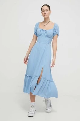 Hollister Co. sukienka kolor niebieski midi rozkloszowana