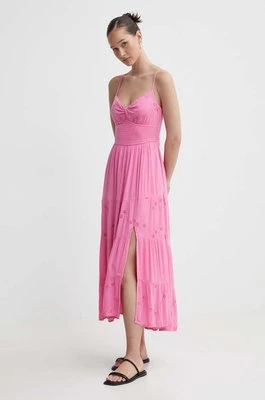 Hollister Co. sukienka kolor różowy midi rozkloszowana