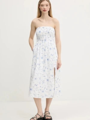 Hollister Co. sukienka lniana kolor beżowy midi prosta KI359-1209