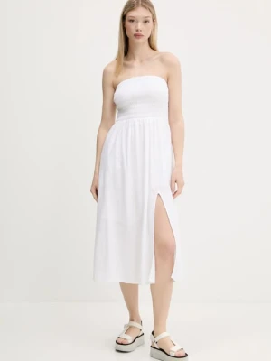 Hollister Co. sukienka lniana kolor biały midi rozkloszowana KI359-1209