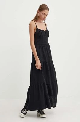 Hollister Co. sukienka lniana kolor czarny maxi rozkloszowana